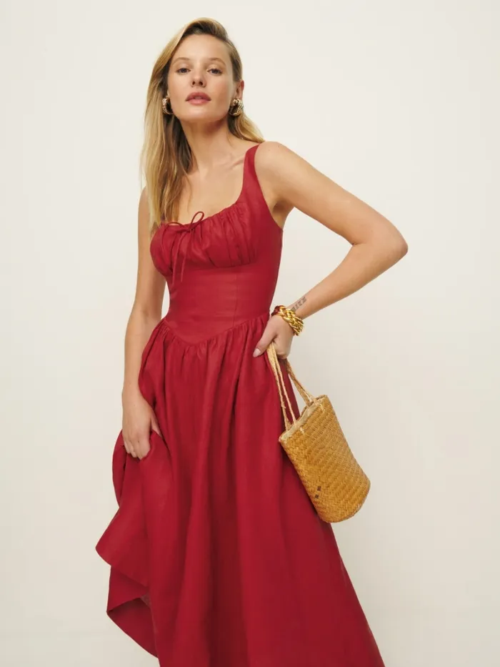 Reformation Dresses Petites Balia Linen Dress Sundried Tomato 8211 Women