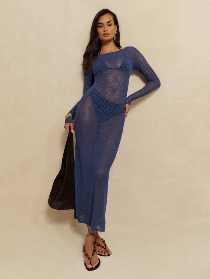 Reformation Dresses Sofia Open Knit Sweater Dress Blue Iris 8211 Women