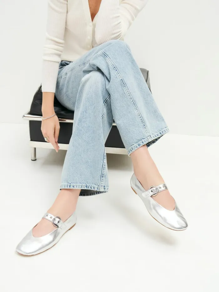 Reformation Flats Bethany Ballet Flat Silver 8211 Women