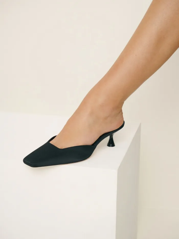 Reformation Heels Daniela Kitten Mule Black Satin 8211 Women Reformation Heels Daniela Kitten Mule Black Satin 8211 Women