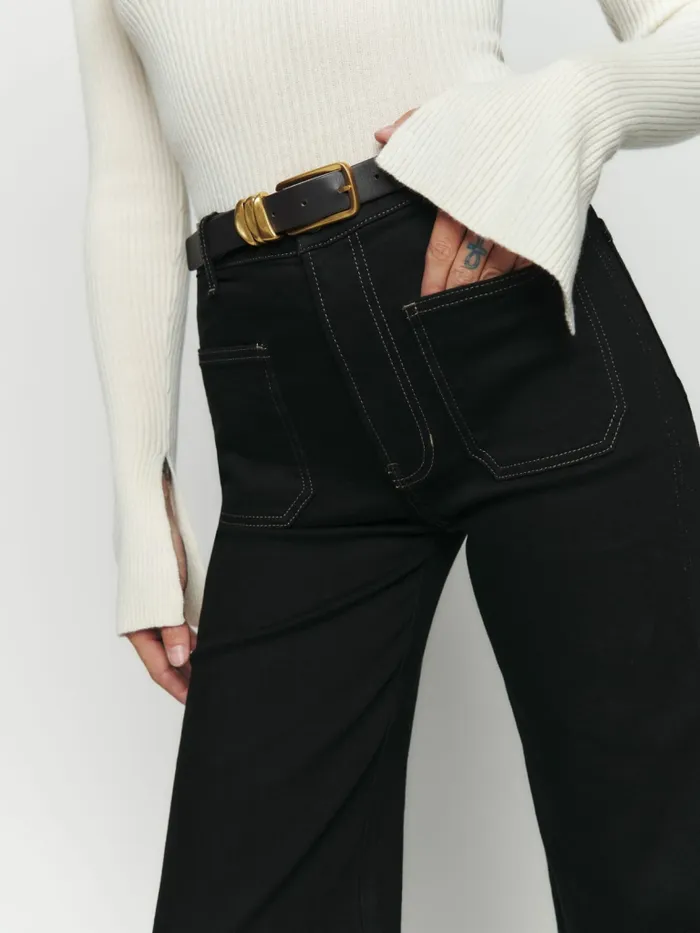 Reformation Jeans Alyssa High Rise Wide Leg Long Jeans Black 8211 Women