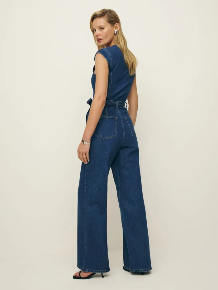 Reformation Jumpsuits Calypso Wide Leg Denim Jumpsuit Moonstone 8211 Women