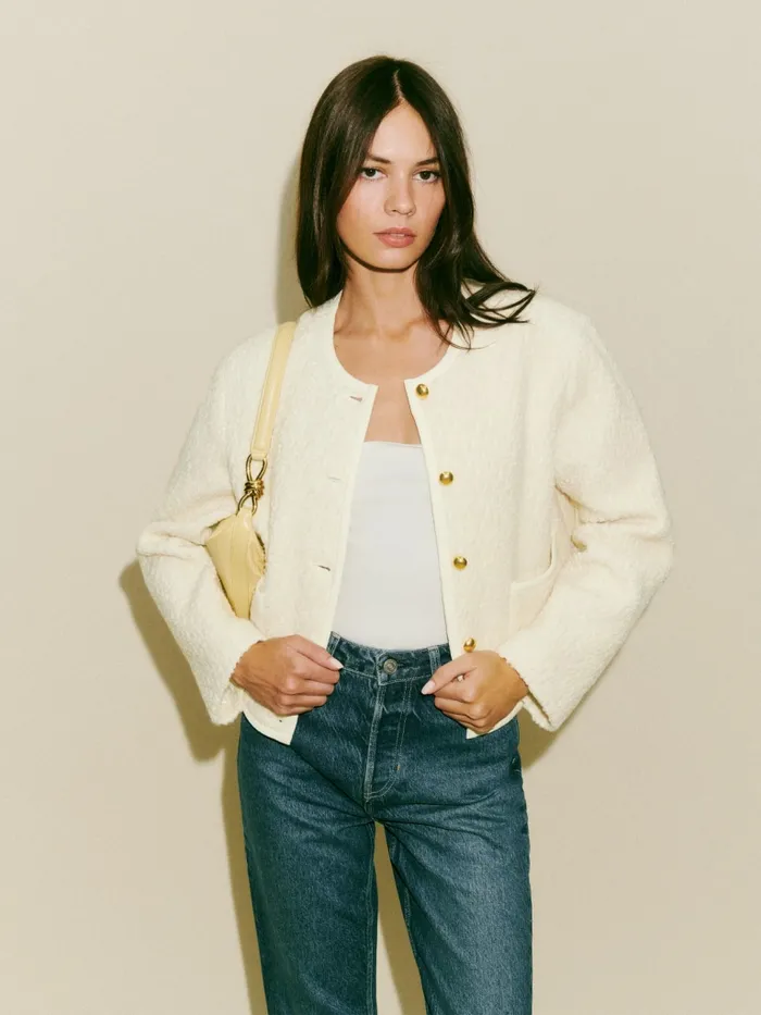 Reformation Outerwear Dale Cropped Jacket Cream 8211 Women