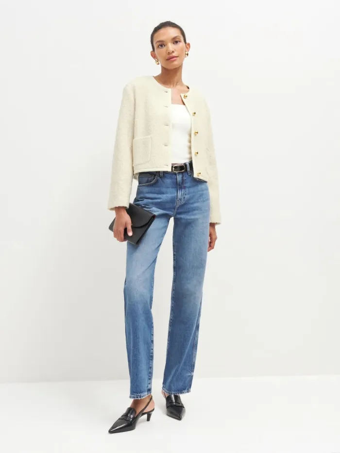 Reformation Outerwear Dale Cropped Jacket Cream 8211 Women