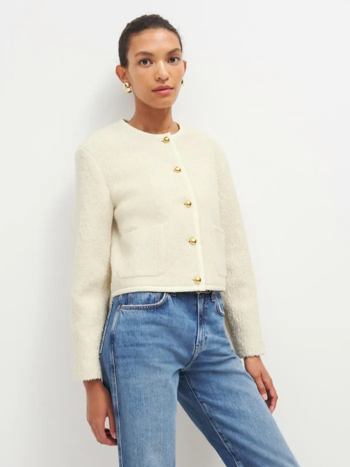 Reformation Outerwear Dale Cropped Jacket Cream 8211 Women