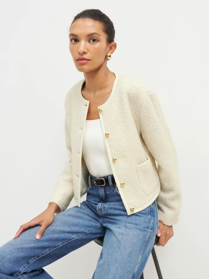 Reformation Outerwear Dale Cropped Jacket Cream 8211 Women