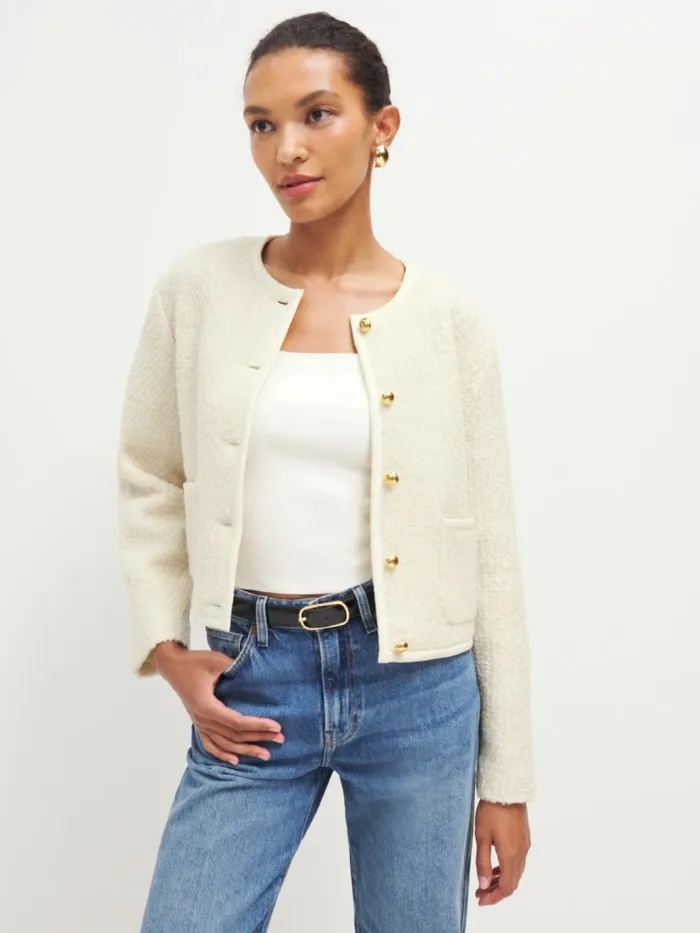 Reformation Outerwear Dale Cropped Jacket Cream 8211 Women