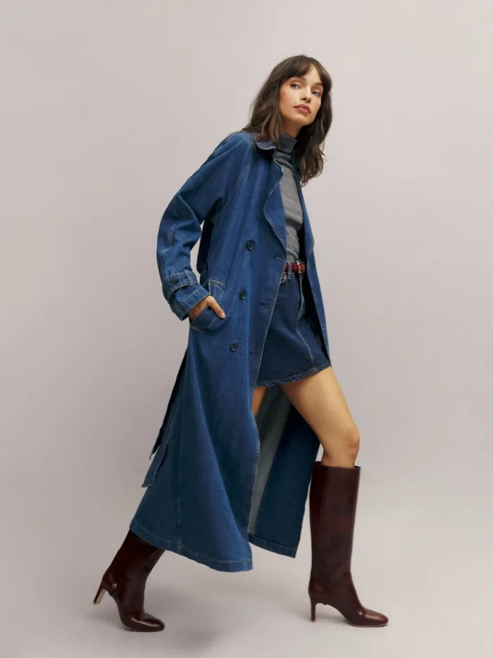 Reformation Outerwear Hayes Denim Trench Coat Estes 8211 Women