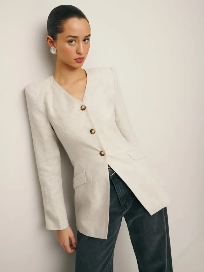 Reformation Outerwear Larsen Linen Jacket Oatmeal 8211 Women