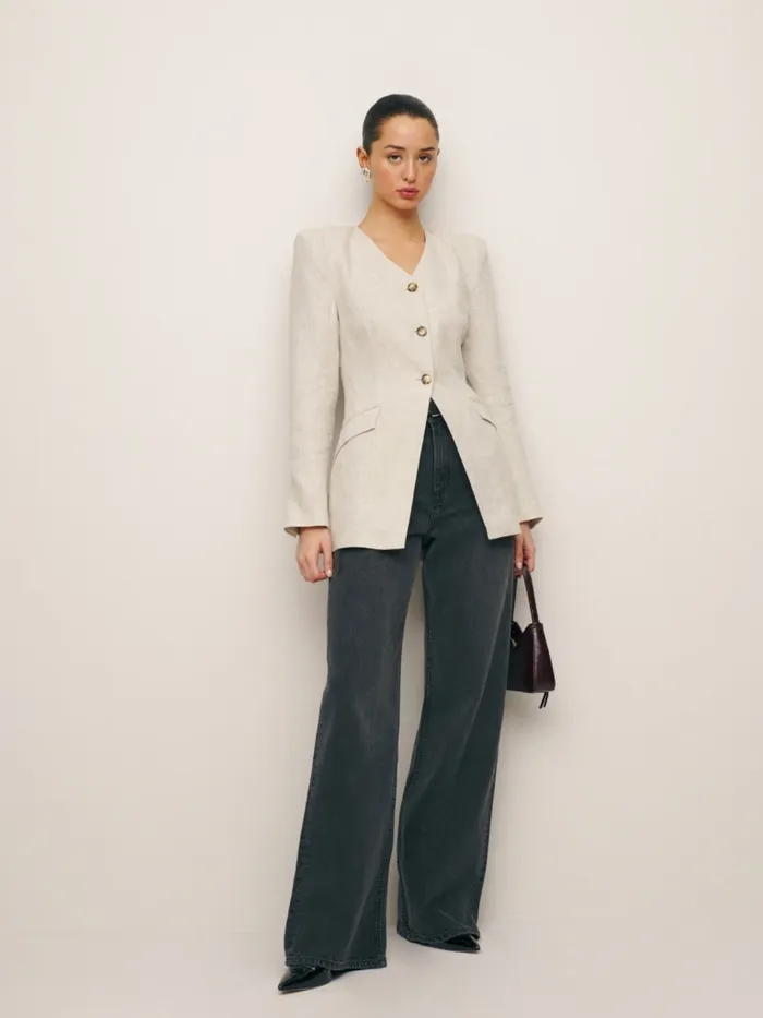 Reformation Outerwear Larsen Linen Jacket Oatmeal 8211 Women