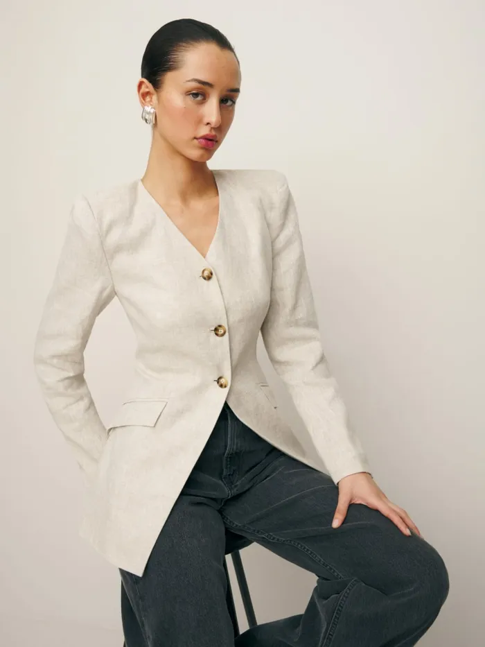 Reformation Outerwear Larsen Linen Jacket Oatmeal 8211 Women