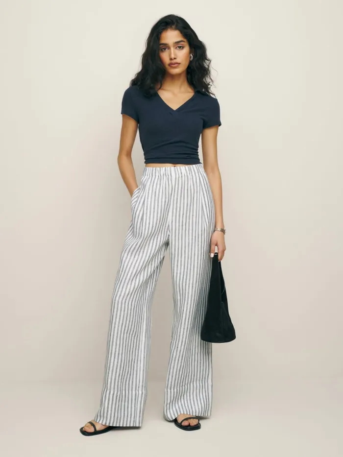Reformation Pants Fernando Wide Leg Linen Pant Antibes Stripe 8211 Women