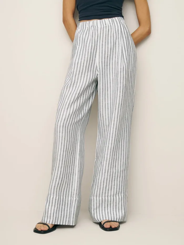 Reformation Pants Fernando Wide Leg Linen Pant Antibes Stripe 8211 Women