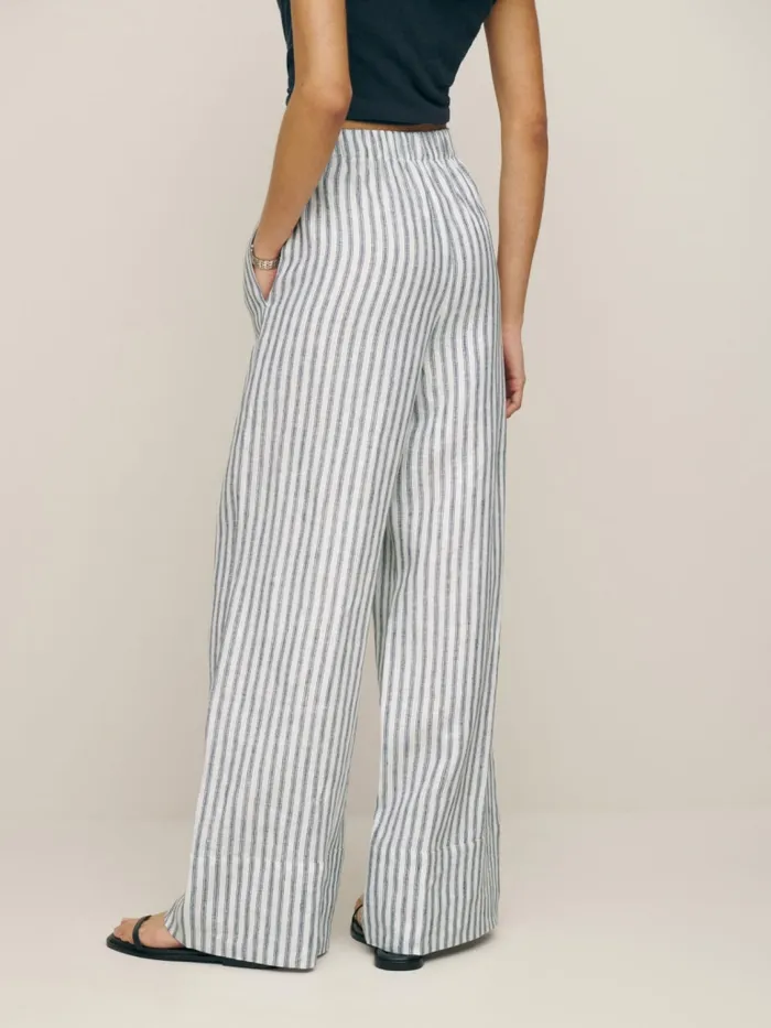Reformation Pants Fernando Wide Leg Linen Pant Antibes Stripe 8211 Women