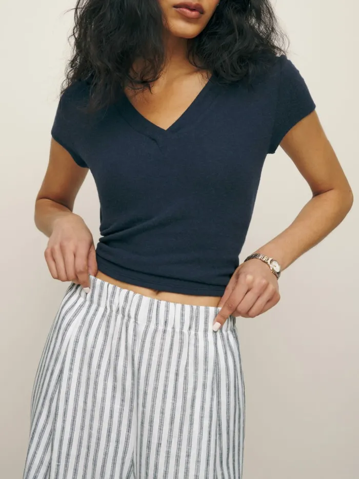 Reformation Pants Fernando Wide Leg Linen Pant Antibes Stripe 8211 Women