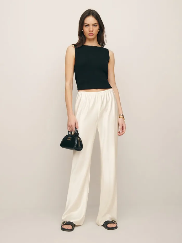 Reformation Pants Gale Satin Mid Rise Bias Pant Fior Di Latte 8211 Women