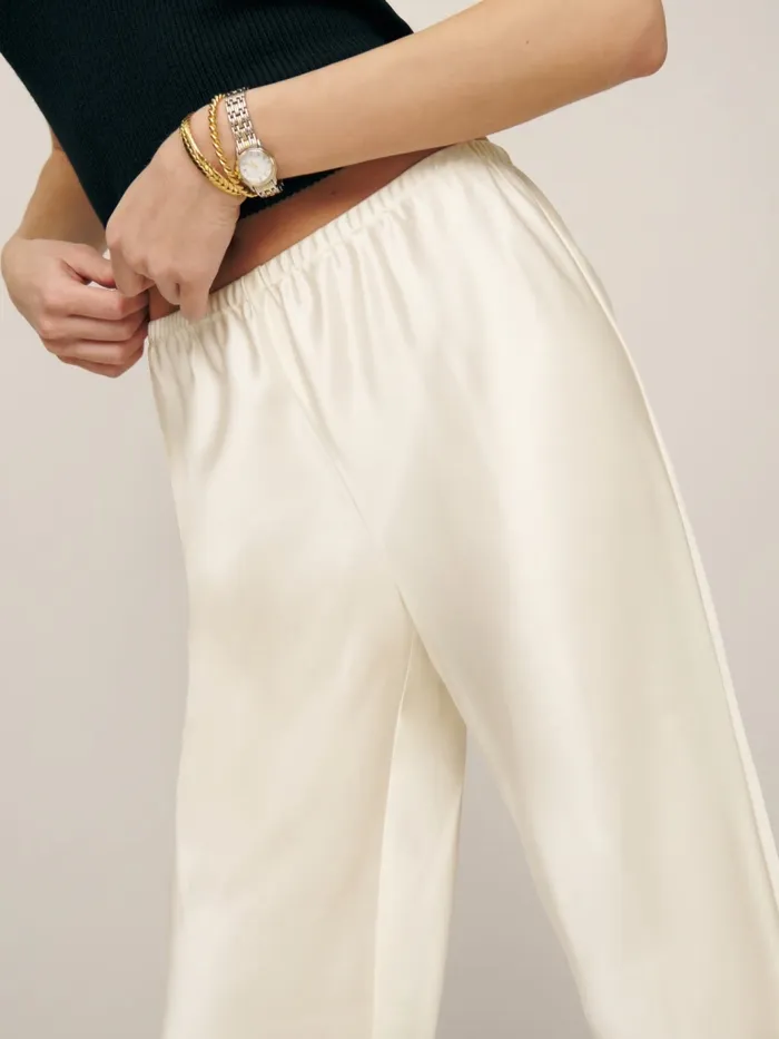 Reformation Pants Gale Satin Mid Rise Bias Pant Fior Di Latte 8211 Women