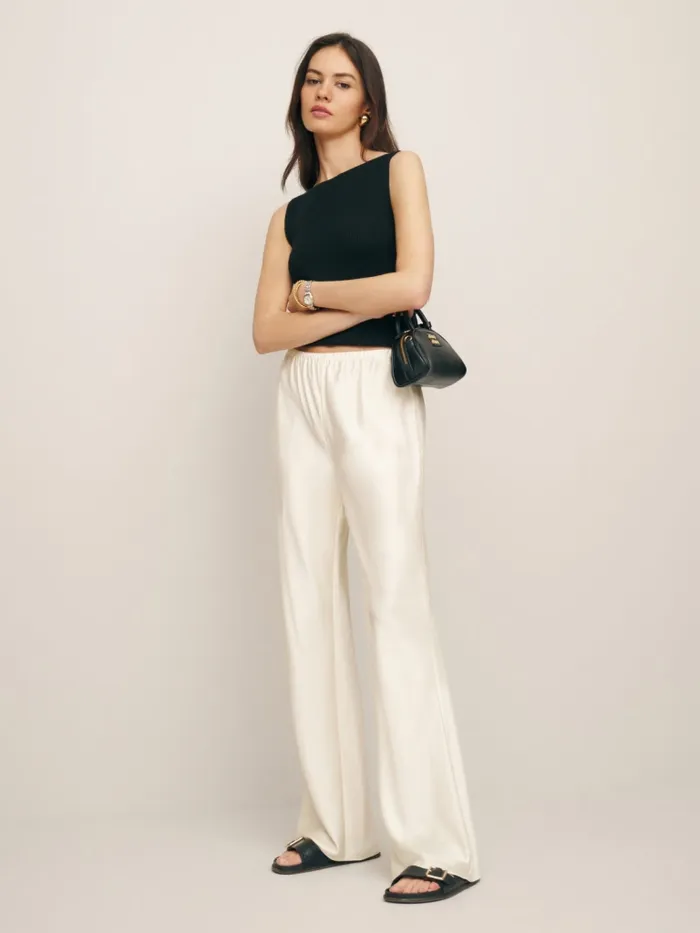 Reformation Pants Gale Satin Mid Rise Bias Pant Fior Di Latte 8211 Women