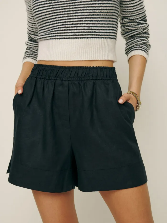 Reformation Shorts Charlotte Linen Short Black 8211 Women