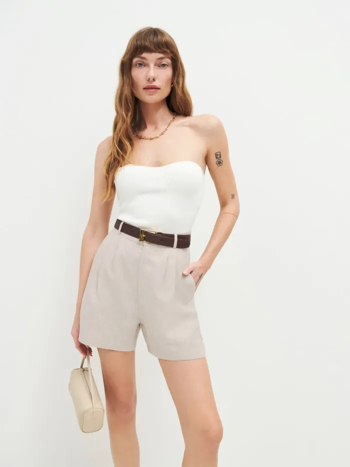 Reformation Shorts Mason Linen Short Oatmeal 8211 Women