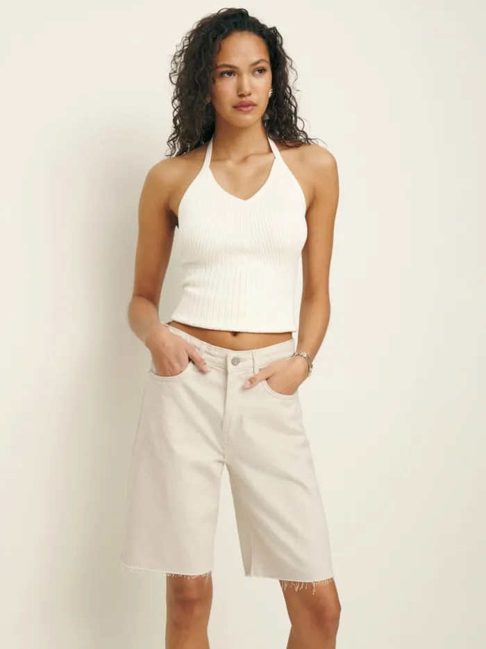 Reformation Shorts Raye Mid Rise Denim Jorts Fior Di Latte 8211 Women