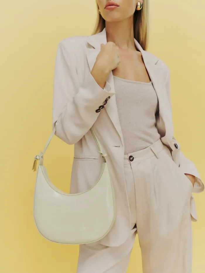 Reformation Shoulder Bags Medium Rosetta Shoulder Bag Milk Patent 8211 Women Reformation Shoulder Bags Medium Rosetta Shoulder Bag Milk Patent 8211 Women