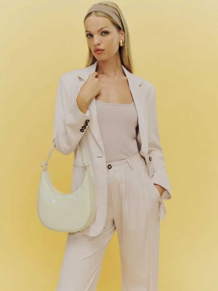 Reformation Shoulder Bags Medium Rosetta Shoulder Bag Milk Patent 8211 Women Reformation Shoulder Bags Medium Rosetta Shoulder Bag Milk Patent 8211 Women