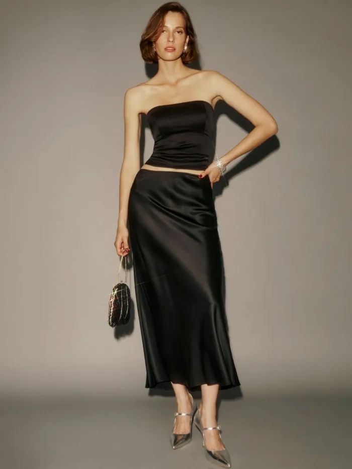 Reformation Skirts Layla Silk Skirt Black 8211 Women