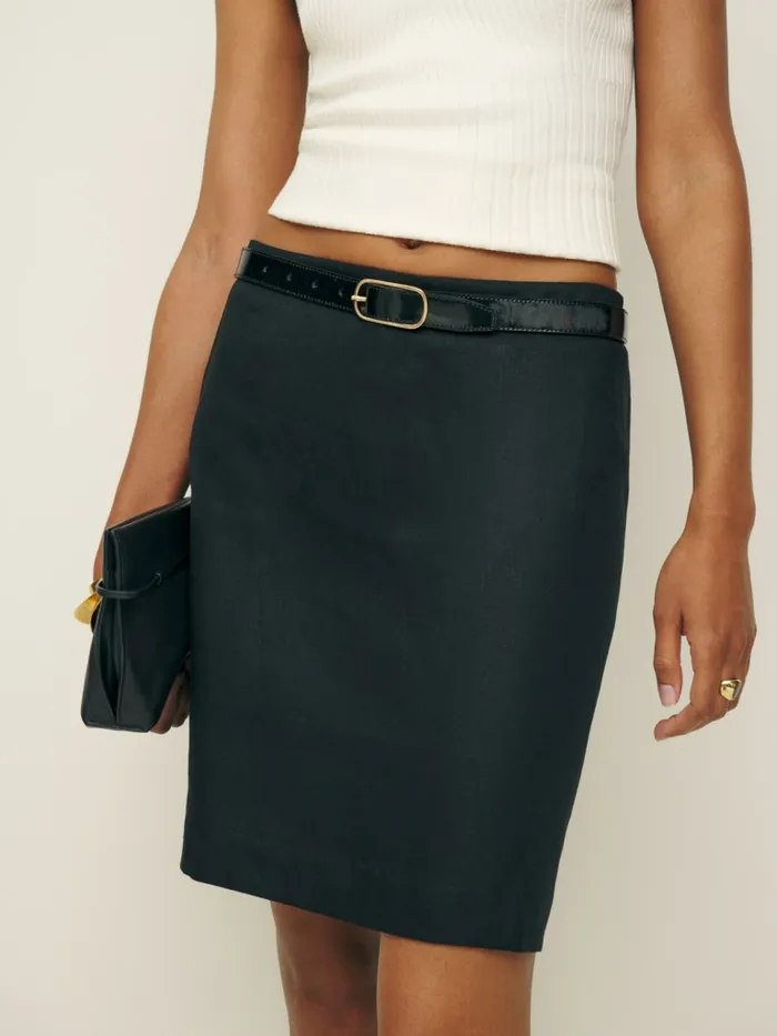 Reformation Skirts Rina Low Waisted Linen Skirt Black 8211 Women