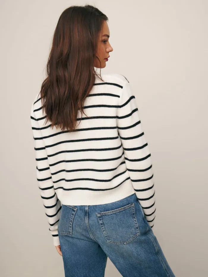 Reformation Sweaters Clara Cashmere Crew Cardigan Gossamer Black Stripe 8211 Women Reformation Sweaters Clara Cashmere Crew Cardigan Gossamer Black Stripe 8211 Women