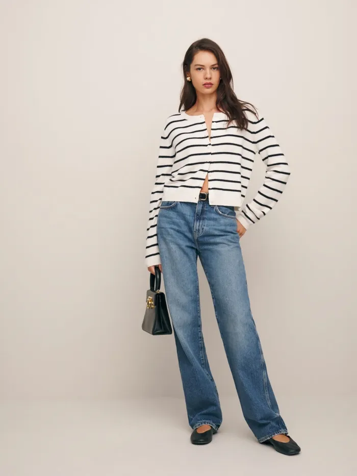 Reformation Sweaters Clara Cashmere Crew Cardigan Gossamer Black Stripe 8211 Women Reformation Sweaters Clara Cashmere Crew Cardigan Gossamer Black Stripe 8211 Women