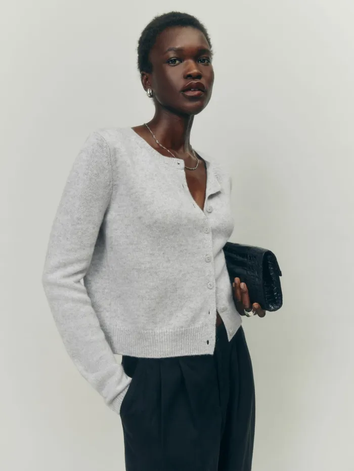 Reformation Sweaters Clara Cashmere Crew Cardigan Light Grey 8211 Women