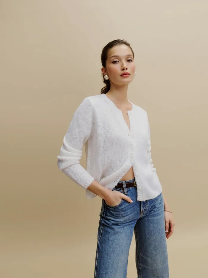 Reformation Sweaters Clara Crew Cardigan White 8211 Women