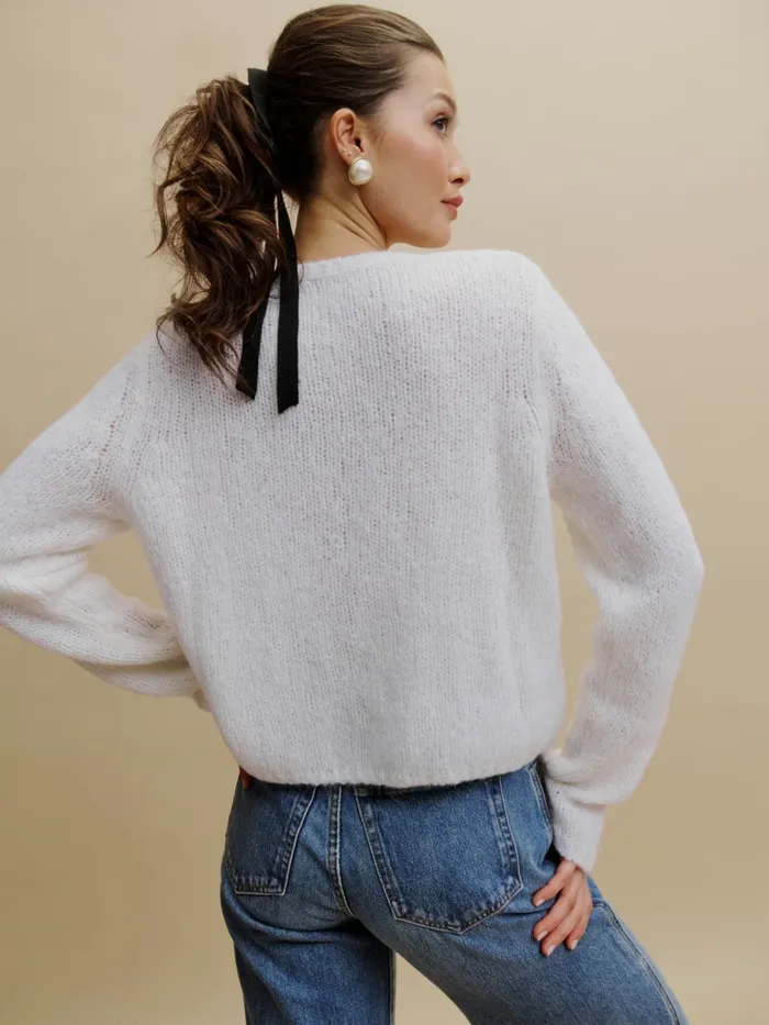 Reformation Sweaters Clara Crew Cardigan White 8211 Women