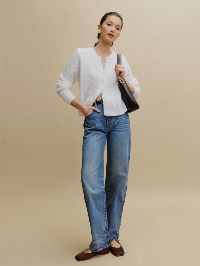 Reformation Sweaters Clara Crew Cardigan White 8211 Women
