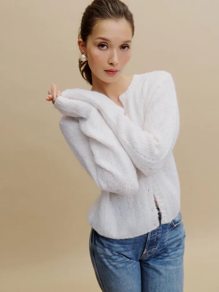 Reformation Sweaters Clara Crew Cardigan White 8211 Women
