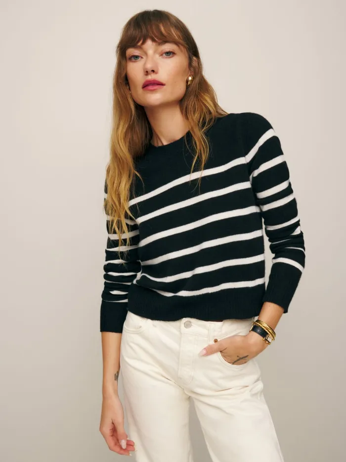 Reformation Sweaters Dana Cashmere Crew Sweater Black And Ivory Stripe 8211 Women Reformation Sweaters Dana Cashmere Crew Sweater Black And Ivory Stripe 8211 Women