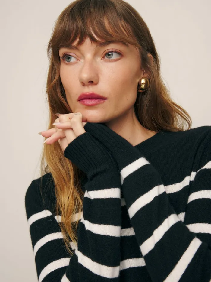 Reformation Sweaters Dana Cashmere Crew Sweater Black And Ivory Stripe 8211 Women Reformation Sweaters Dana Cashmere Crew Sweater Black And Ivory Stripe 8211 Women