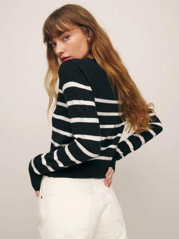 Reformation Sweaters Dana Cashmere Crew Sweater Black And Ivory Stripe 8211 Women Reformation Sweaters Dana Cashmere Crew Sweater Black And Ivory Stripe 8211 Women
