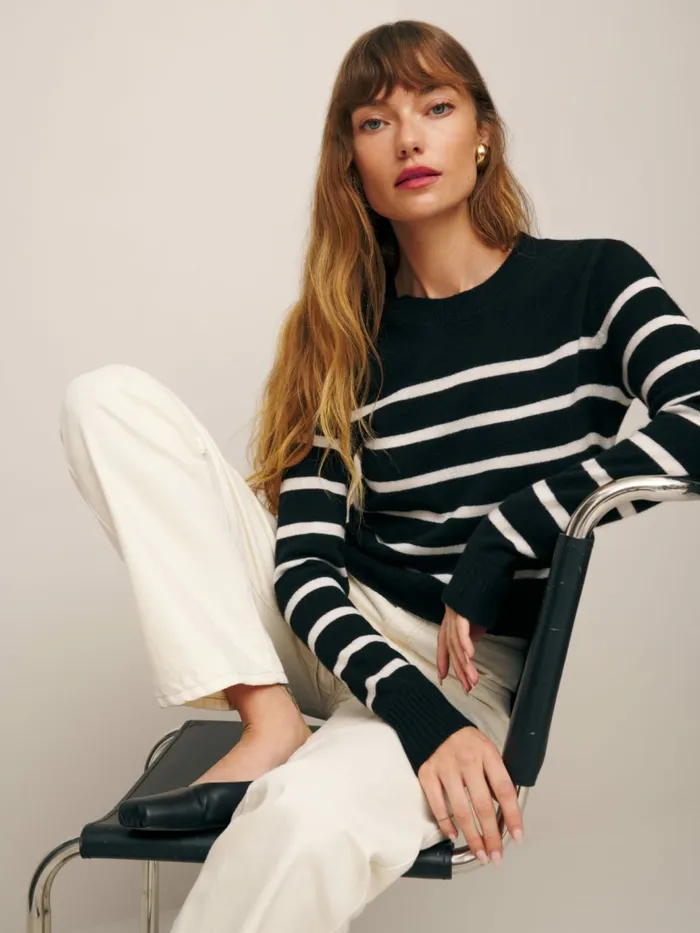 Reformation Sweaters Dana Cashmere Crew Sweater Black And Ivory Stripe 8211 Women Reformation Sweaters Dana Cashmere Crew Sweater Black And Ivory Stripe 8211 Women
