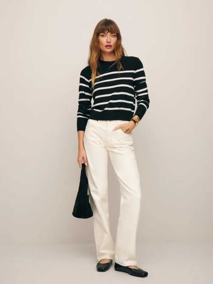 Reformation Sweaters Dana Cashmere Crew Sweater Black And Ivory Stripe 8211 Women Reformation Sweaters Dana Cashmere Crew Sweater Black And Ivory Stripe 8211 Women