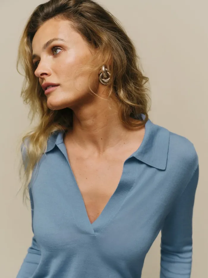 Reformation Sweaters Lucas Relaxed Regenerative Merino Polo Cornflower 8211 Women Reformation Sweaters Lucas Relaxed Regenerative Merino Polo Cornflower 8211 Women