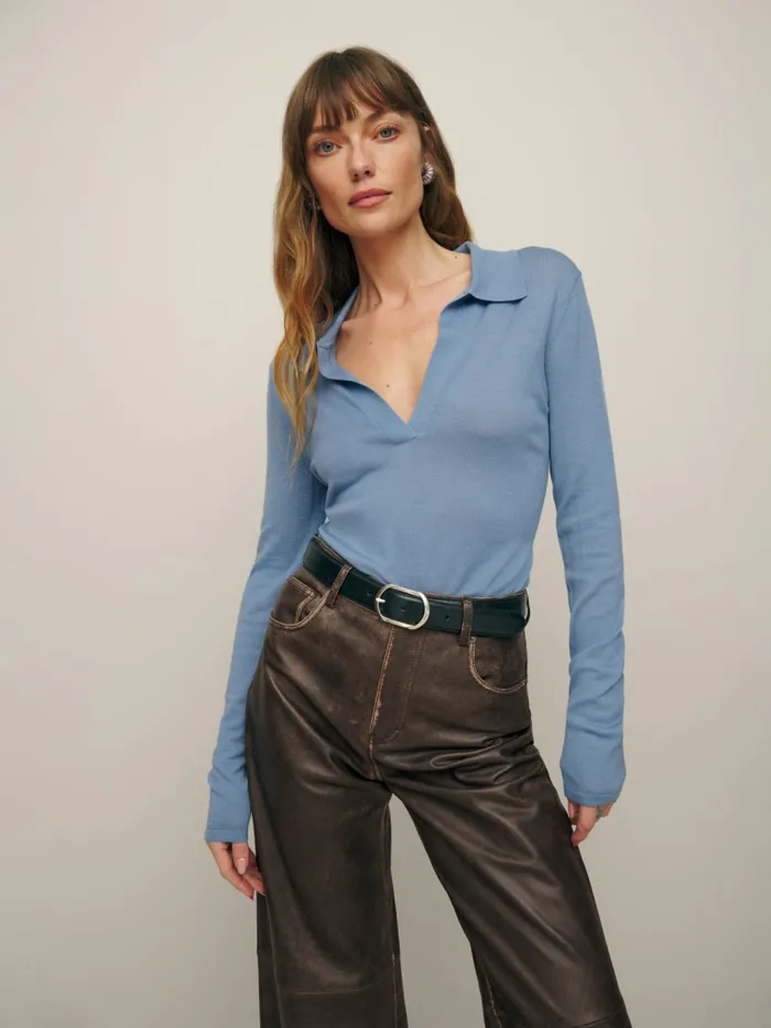 Reformation Sweaters Lucas Relaxed Regenerative Merino Polo Cornflower 8211 Women Reformation Sweaters Lucas Relaxed Regenerative Merino Polo Cornflower 8211 Women