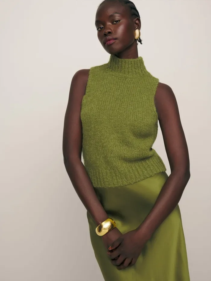 Reformation Sweaters Saga Sleeveless Turtleneck Sweater Pear 8211 Women