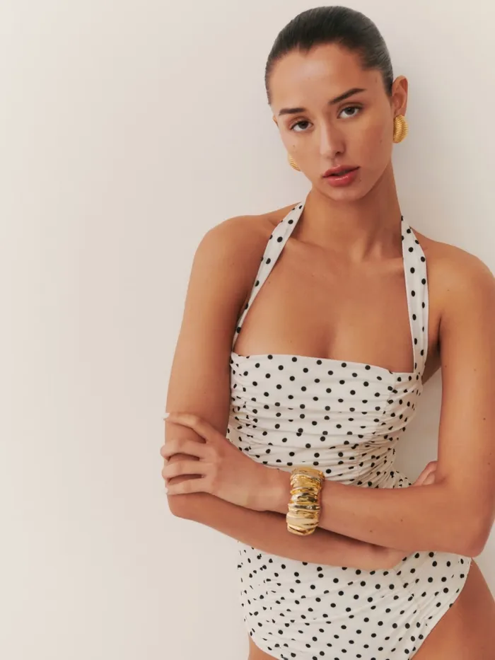 Reformation Swim Holly One Piece Swimsuit White Dot 8211 Women