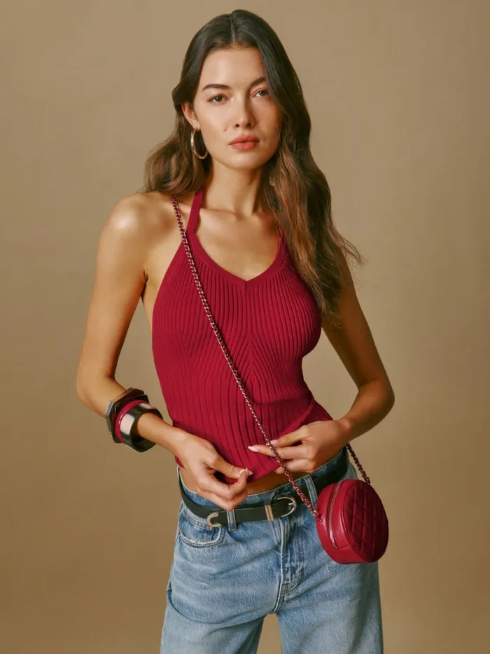 Reformation Tops Delia Ribbed Halter Top Lipstick 8211 Women