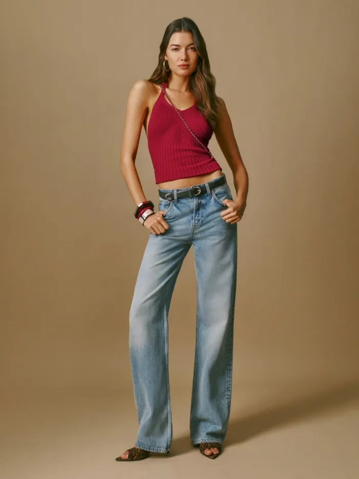 Reformation Tops Delia Ribbed Halter Top Lipstick 8211 Women Reformation Tops Delia Ribbed Halter Top Lipstick 8211 Women