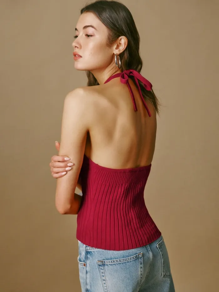 Reformation Tops Delia Ribbed Halter Top Lipstick 8211 Women Reformation Tops Delia Ribbed Halter Top Lipstick 8211 Women