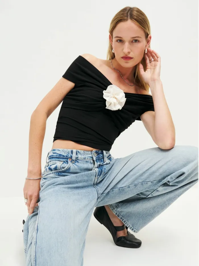 Reformation Tops Emerald Knit Top Black 8211 Women