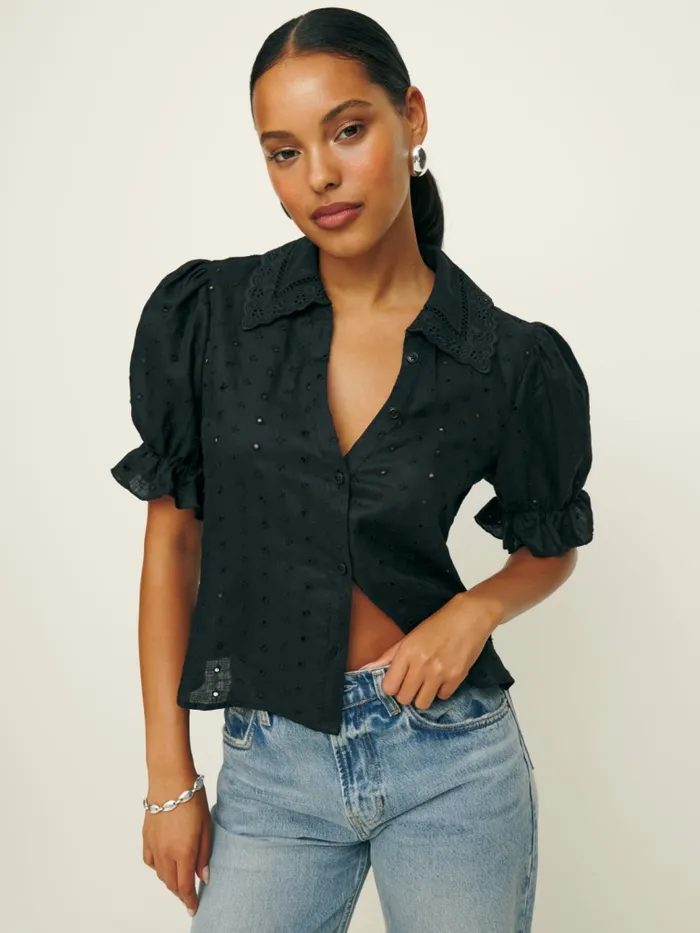 Reformation Tops Gibson Top Black Eyelet 8211 Women